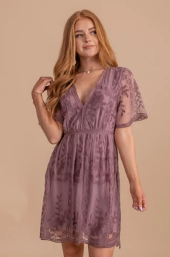 Bella Ella Boutique Light My Fire Mauve Lace Mini Dress