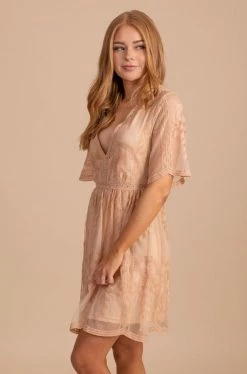 Bella Ella Boutique Light My Fire Tan Lace Mini Dress -Bella Ella Sales LightMyFireNudeMiniDressside 5000x