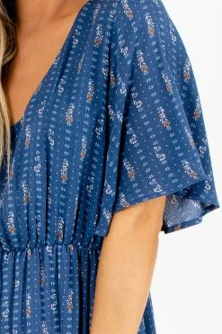 Stylive Lights Down Low Patterned Midi Dress -Bella Ella Sales Lights Down Low Blue Dress Detail 5000x