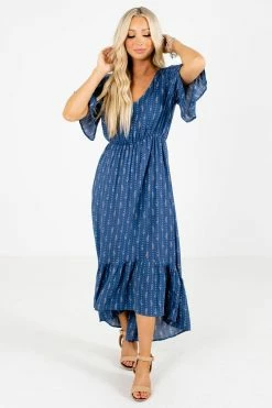 Stylive Lights Down Low Patterned Midi Dress -Bella Ella Sales Lights Down Low Blue Dress Front 5000x
