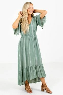 Stylive Lights Down Low Patterned Midi Dress -Bella Ella Sales Lights Down Low Green Dress Front 5000x