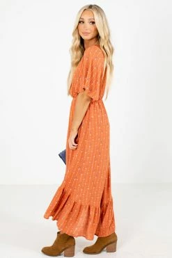 Stylive Lights Down Low Patterned Midi Dress -Bella Ella Sales Lights Down Low Orange Dress Side 5000x