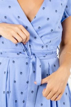 Ambition Little Cutie Polka Dot Midi Dress -Bella Ella Sales Little Cutie Blue Dress Deatil 5000x