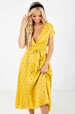 Ambition Little Cutie Polka Dot Midi Dress -Bella Ella Sales Little Cutie Yellow Dress Front 5000x