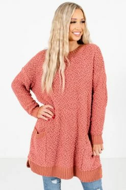 Bella Ella Boutique Look This Way Coral Sweater -Bella Ella Sales Look This Way Coral Sweater Front 5000x