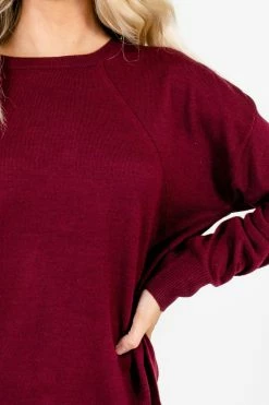 Bella Ella Boutique Lost In Thought Burgundy Sweater -Bella Ella Sales Lost in Thought Burgundy Sweater Detail 5000x