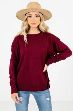 Bella Ella Boutique Lost In Thought Burgundy Sweater