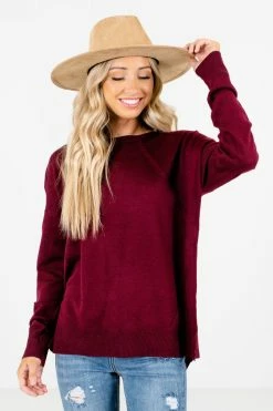 Bella Ella Boutique Lost In Thought Burgundy Sweater -Bella Ella Sales Lost in Thought Burgundy Sweater Front 5000x