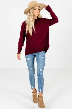 Bella Ella Boutique Lost In Thought Burgundy Sweater -Bella Ella Sales Lost in Thought Burgundy Sweater Full Front2 5000x