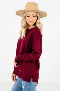 Bella Ella Boutique Lost In Thought Burgundy Sweater -Bella Ella Sales Lost in Thought Burgundy Sweater Side 5000x