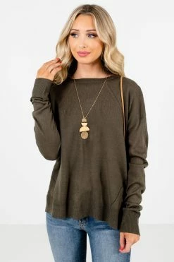 Bella Ella Boutique Lost In Thought Olive Sweater -Bella Ella Sales Lost in Thought Olive Sweater Front3 5000x