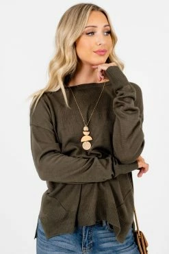 Bella Ella Boutique Lost In Thought Olive Sweater -Bella Ella Sales Lost in Thought Olive Sweater Front4 5000x