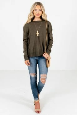 Bella Ella Boutique Lost In Thought Olive Sweater -Bella Ella Sales Lost in Thought Olive Sweater Full Front 5000x