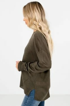 Bella Ella Boutique Lost In Thought Olive Sweater -Bella Ella Sales Lost in Thought Olive Sweater Side 5000x