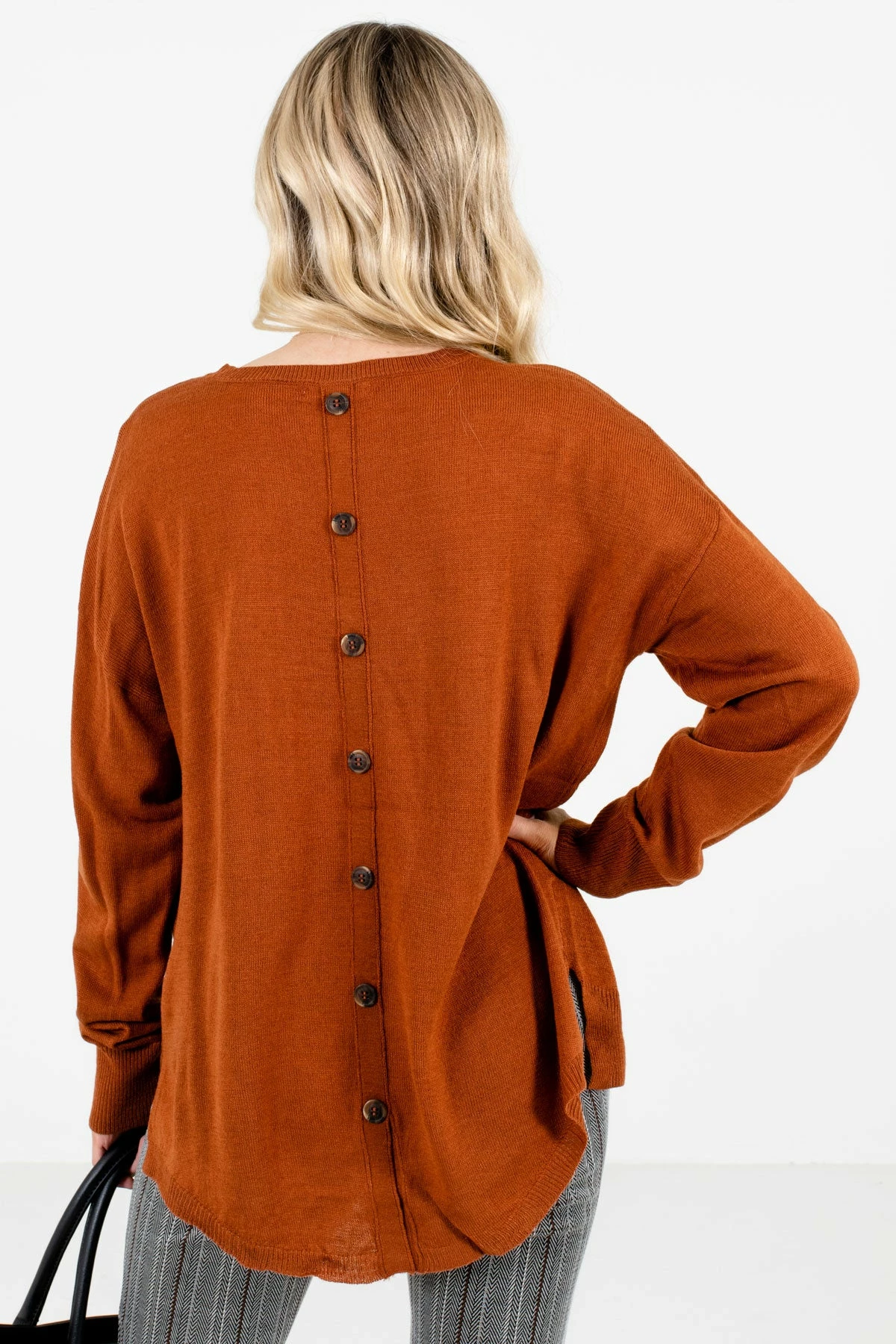 Bella Ella Boutique Lost In Thought Rust Orange Sweater 1 Bella Ella Boutique Lost In Thought Rust Orange Sweater