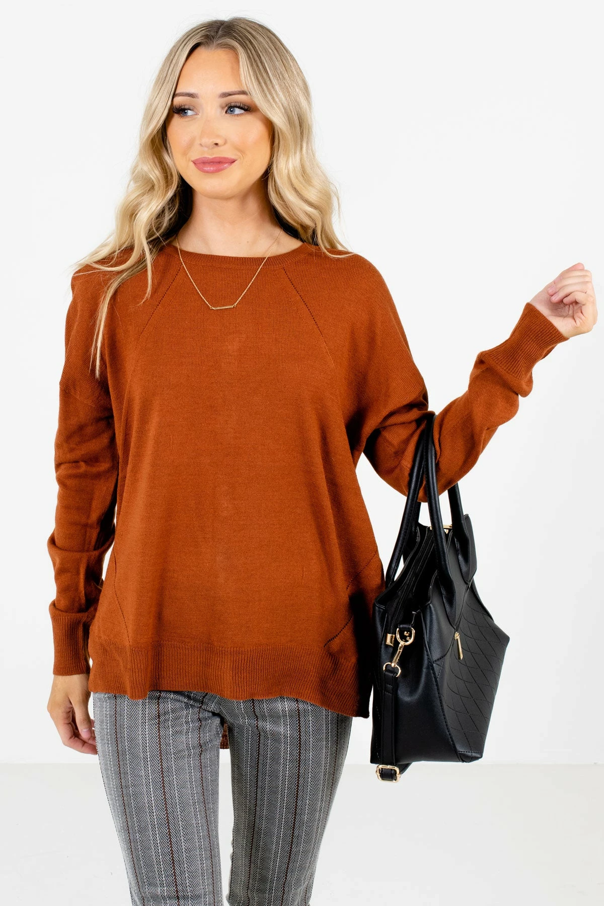 Bella Ella Boutique Lost In Thought Rust Orange Sweater 2 Bella Ella Boutique Lost In Thought Rust Orange Sweater - Image 2