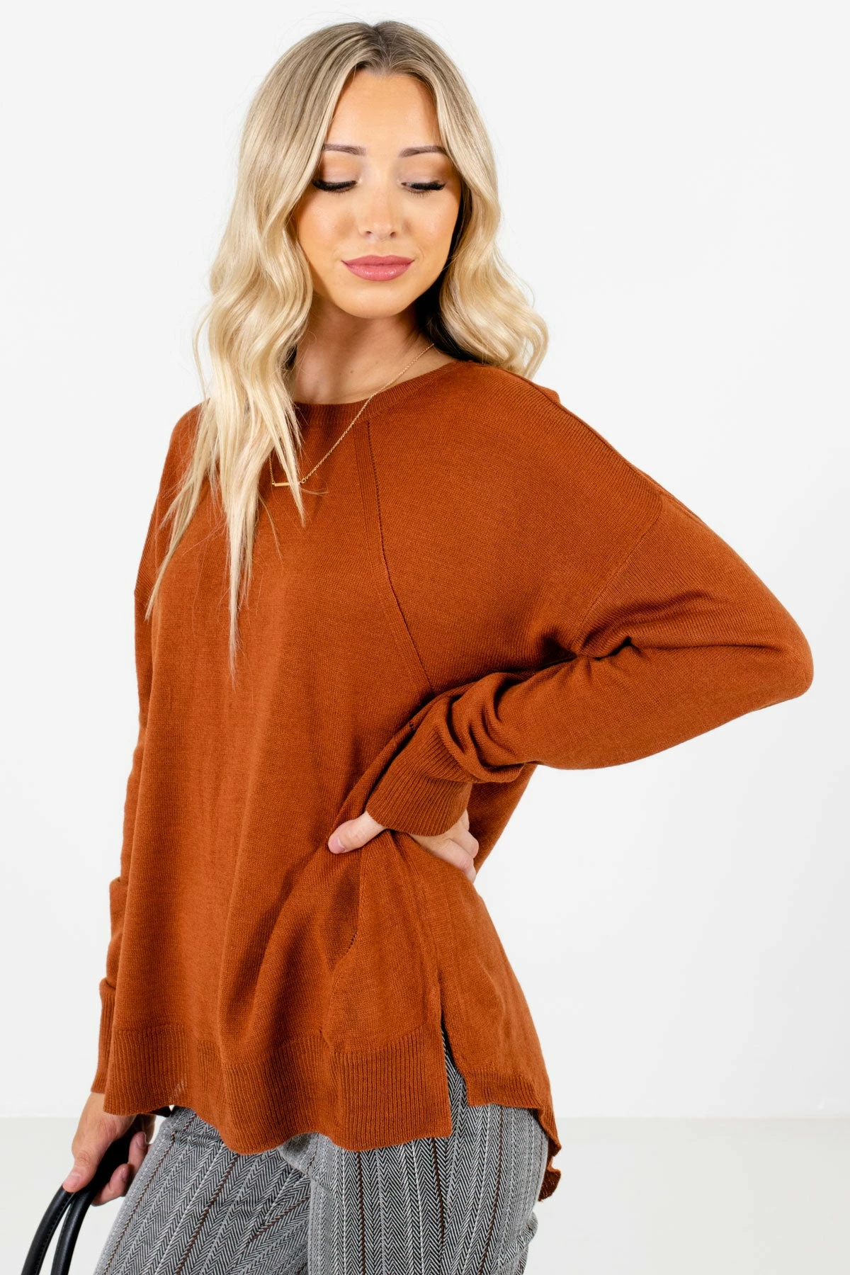 Bella Ella Boutique Lost In Thought Rust Orange Sweater 3 Bella Ella Boutique Lost In Thought Rust Orange Sweater - Image 3