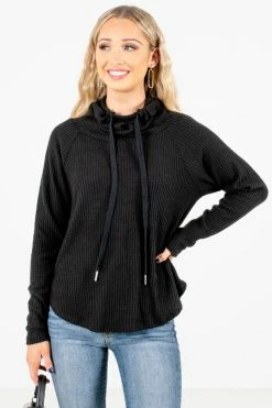 Bella Ella Boutique Lost In A Daydream Black Cowl Neck Sweater -Bella Ella Sales Lost in a Daydream Black Sweater Front3 5000x