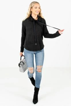 Bella Ella Boutique Lost In A Daydream Black Cowl Neck Sweater -Bella Ella Sales Lost in a Daydream Black Sweater Full Front 5000x