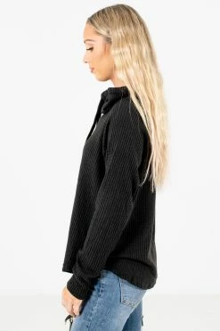 Bella Ella Boutique Lost In A Daydream Black Cowl Neck Sweater -Bella Ella Sales Lost in a Daydream Black Sweater Side 5000x