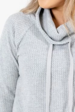 Bella Ella Boutique Lost In A Daydream Gray Cowl Neck Sweater -Bella Ella Sales Lost in a Daydream Gray Sweater Detail 5000x