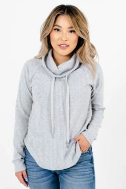 Bella Ella Boutique Lost In A Daydream Gray Cowl Neck Sweater