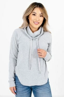 Bella Ella Boutique Lost In A Daydream Gray Cowl Neck Sweater -Bella Ella Sales Lost in a Daydream Gray Sweater Front4 5000x
