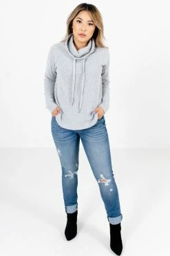 Bella Ella Boutique Lost In A Daydream Gray Cowl Neck Sweater -Bella Ella Sales Lost in a Daydream Gray Sweater Full Front2 5000x