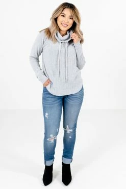 Bella Ella Boutique Lost In A Daydream Gray Cowl Neck Sweater -Bella Ella Sales Lost in a Daydream Gray Sweater Full Front 5000x