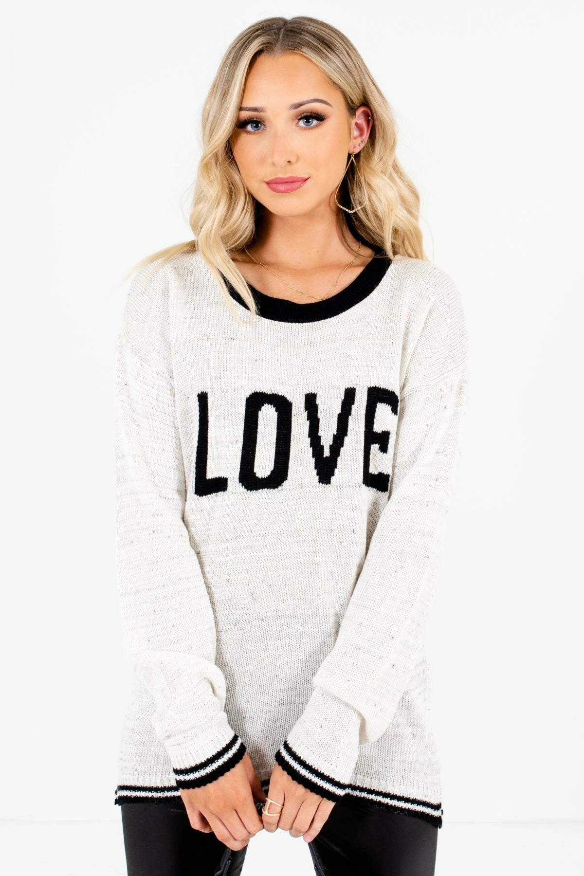 Bella Ella Boutique Love Cream Knit Sweater 1 Bella Ella Boutique Love Cream Knit Sweater