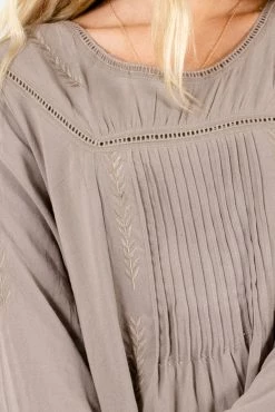 Bella Ella Boutique Love Of My Life Taupe Brown Mini Dress -Bella Ella Sales Love of My Life Taupe Dress Detail 5000x