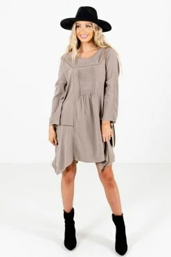 Bella Ella Boutique Love Of My Life Taupe Brown Mini Dress -Bella Ella Sales Love of My Life Taupe Dress Full Front 5000x