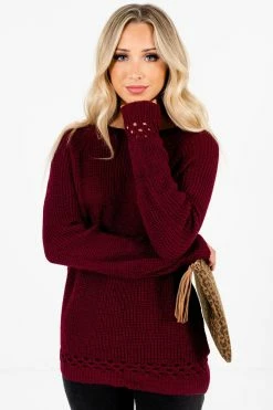 Bella Ella Boutique Make A Change Burgundy Sweater -Bella Ella Sales Make a Change Burgundy Sweater Front 5000x