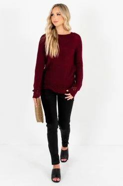 Bella Ella Boutique Make A Change Burgundy Sweater -Bella Ella Sales Make a Change Burgundy Sweater Full Front 5000x
