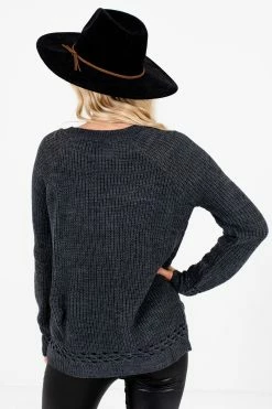 Bella Ella Boutique Make A Change Charcoal Gray Sweater -Bella Ella Sales Make a Change Gray Sweater Back 5000x