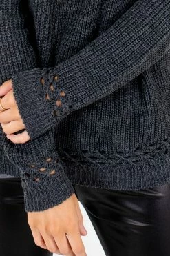 Bella Ella Boutique Make A Change Charcoal Gray Sweater -Bella Ella Sales Make a Change Gray Sweater Detail 5000x