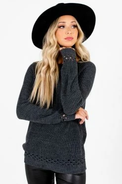 Bella Ella Boutique Make A Change Charcoal Gray Sweater -Bella Ella Sales Make a Change Gray Sweater Front3 5000x