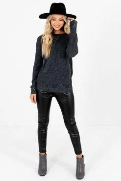 Bella Ella Boutique Make A Change Charcoal Gray Sweater -Bella Ella Sales Make a Change Gray Sweater Full Front2 5000x