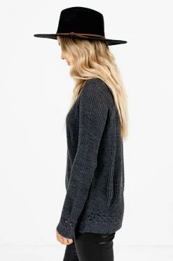 Bella Ella Boutique Make A Change Charcoal Gray Sweater -Bella Ella Sales Make a Change Gray Sweater Side 5000x