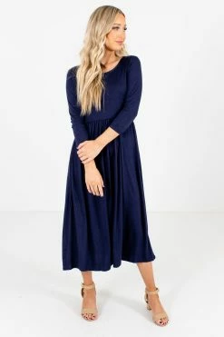 Bella Ella Boutique Matters Of The Heart Navy Midi Dress -Bella Ella Sales Matters of The Heart Navy Dress Full Front3 5000x