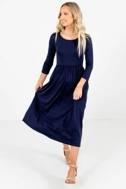 Bella Ella Boutique Matters Of The Heart Navy Midi Dress -Bella Ella Sales Matters of The Heart Navy Dress Full Front 5000x