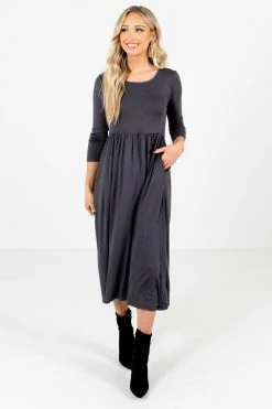 Bella Ella Boutique Matters Of The Heart Gray Midi Dress -Bella Ella Sales Matters of the Heart Gray Dress Front2 5000x
