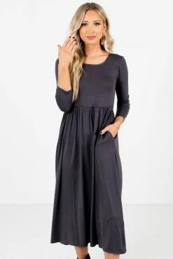 Bella Ella Boutique Matters Of The Heart Gray Midi Dress