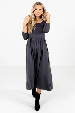 Bella Ella Boutique Matters Of The Heart Gray Midi Dress -Bella Ella Sales Matters of the Heart Gray Dress Front 5000x