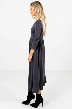 Bella Ella Boutique Matters Of The Heart Gray Midi Dress -Bella Ella Sales Matters of the Heart Gray Dress Side 5000x