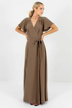 Bella Ella Boutique Memory Lane Brown Maxi Dress -Bella Ella Sales Memory Lane Brown Dress Full Front 5000x