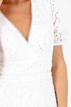 All In Favor My Plus One White Eyelet Mini Dress -Bella Ella Sales My Plus One White Dress Detail 5000x