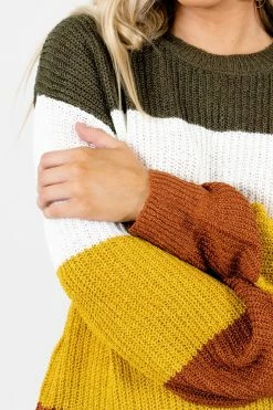 Bella Ella Boutique Natural Beauty Mustard Multi Striped Sweater -Bella Ella Sales Natural Beauty Mustard Sweater Detail 5000x