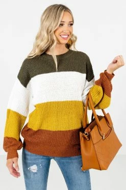 Bella Ella Boutique Natural Beauty Mustard Multi Striped Sweater