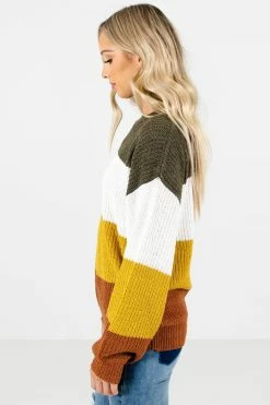 Bella Ella Boutique Natural Beauty Mustard Multi Striped Sweater -Bella Ella Sales Natural Beauty Mustard Sweater Side 5000x